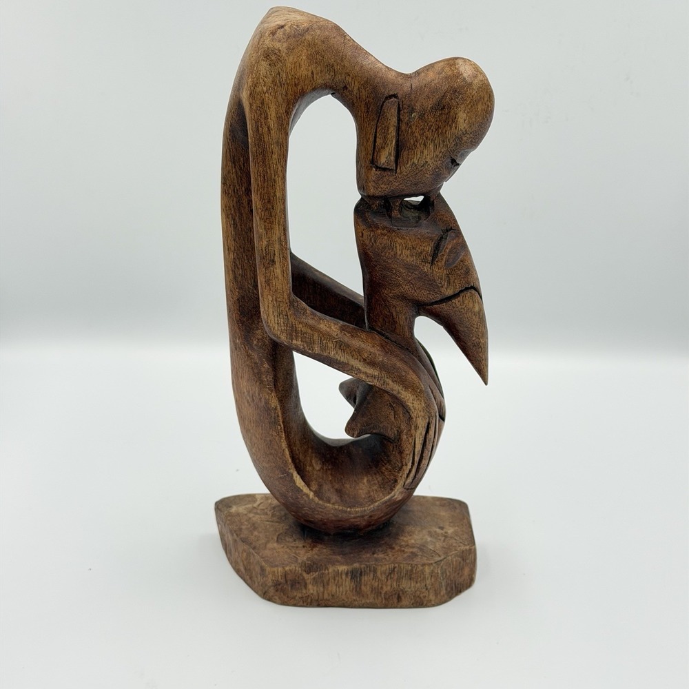 Kissing Couple Hand Carved Wooden Sculpture The Lovers Figure "The Kiss" Decor